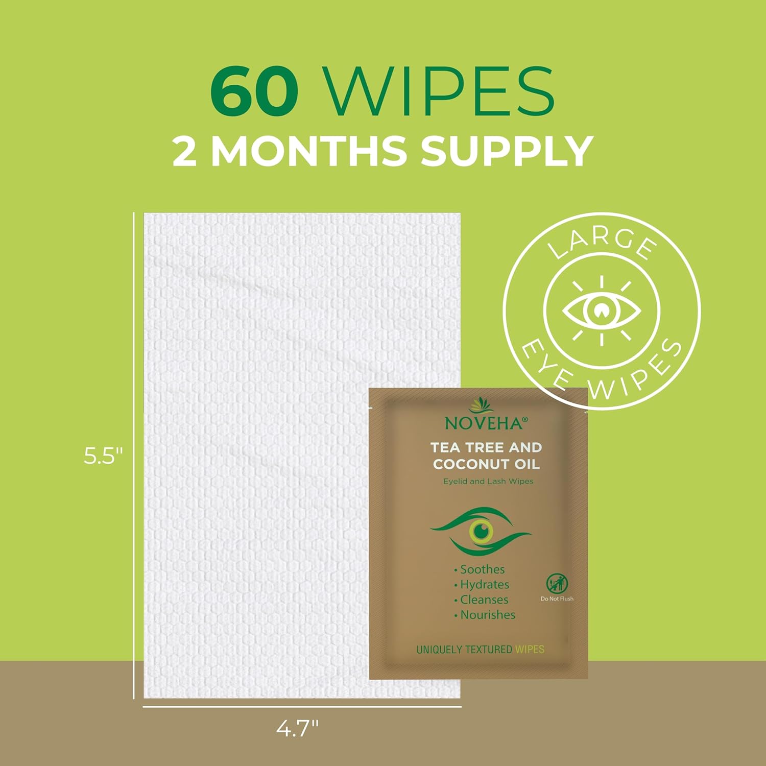 NOVEHA 360PCs Tea Tree & Coconut Oil Eyelid & Lash Wipes | For Demodex, Blepharitis & Itchy Eyes, Box Of 60 Individually Wrapped Eyelash Wipes With Aloe Vera, Natural Makeup Remover image 5