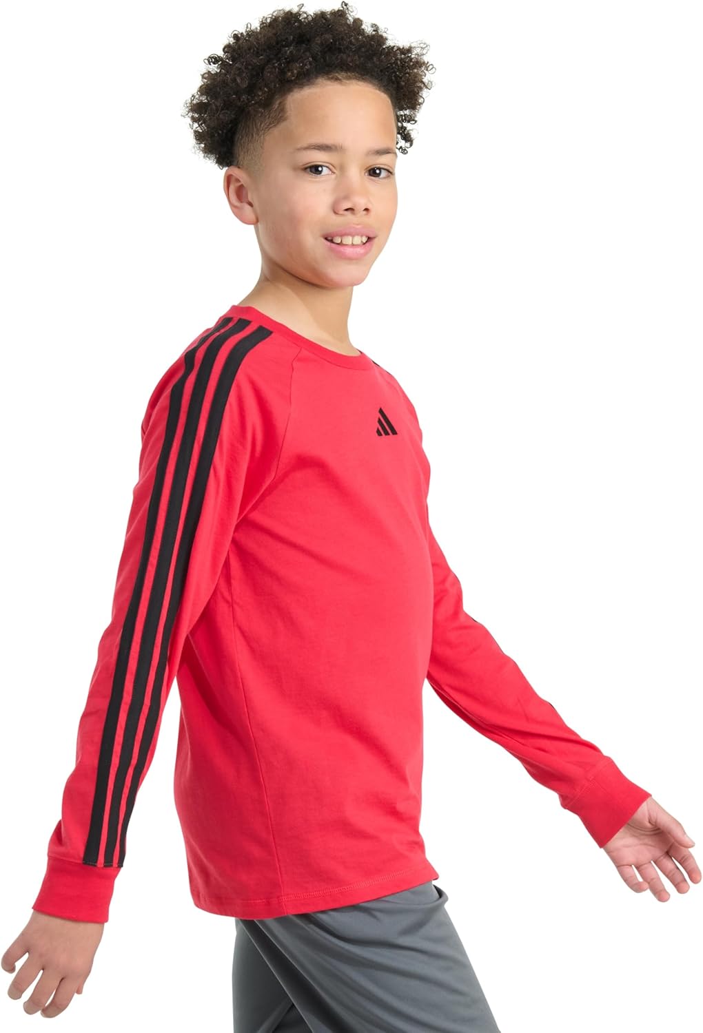 Adidas Boys Long Sleeve Small Embroidered Logo 3-Stripe Tee - Image 2