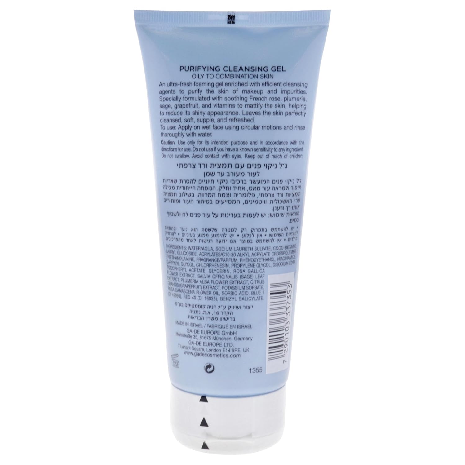 GA-DE Purifying Cleansing Gel - Formulated for Oily to Combination Skin - Enriched with French Rose, Plumeria, Sage, Grapefruit and Vitamins - 6.7 oz