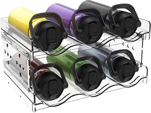 Mytium Organizador de botellas de agua para gabinete, organizador de tazas de 2 capas, soporte para botellas de agua, organizador de vino para