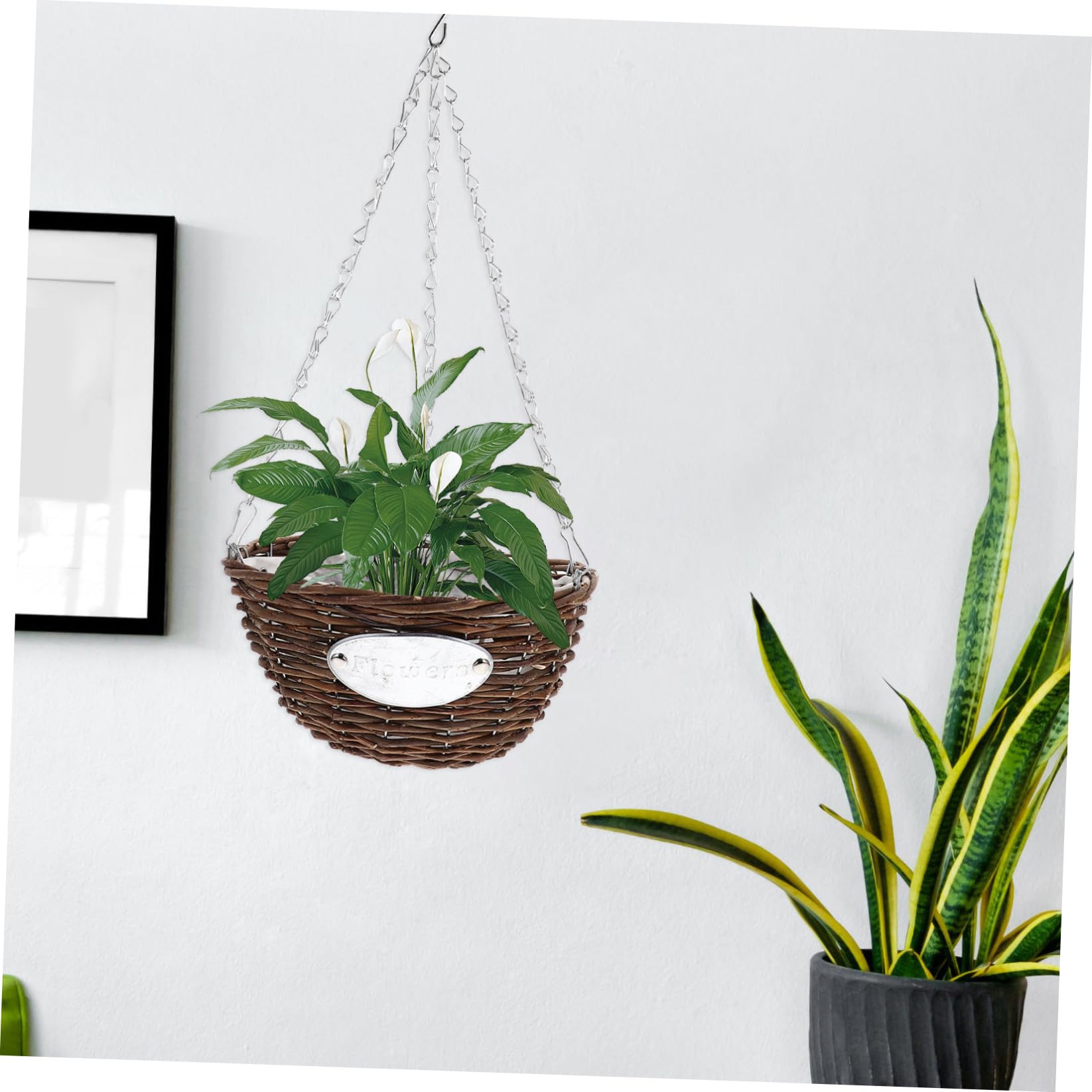 Operitacx 2 Pezzi Cesti Portavasi da Appendere in Rattan e Metallo, Fioriere Sospese Medie 25 Cm per Piante da Interno ed Esterno, per Balconi, Aree Verdi e Decorazioni Casa