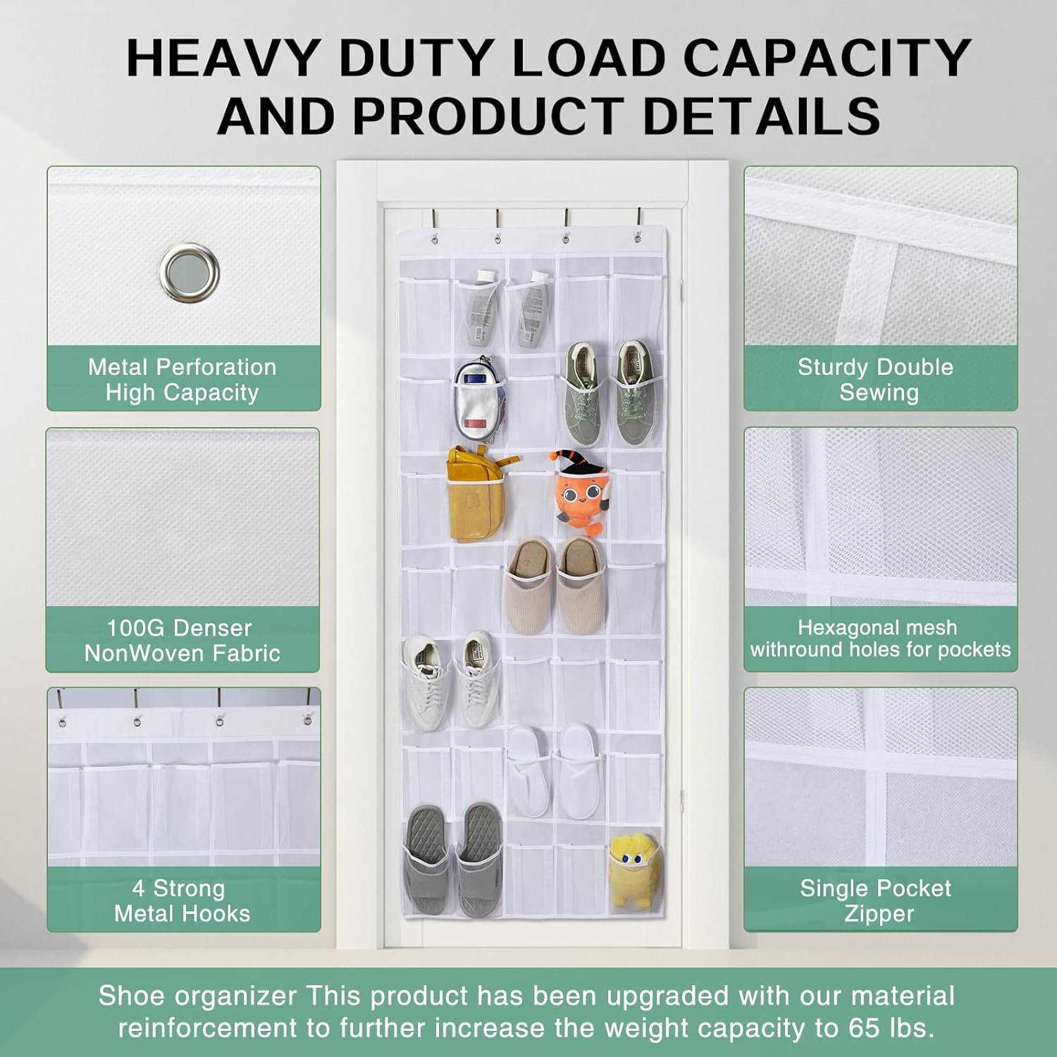 即日発送 大人気CroBlissful ドア掛けシューズオーガナイザー 4個 35ポケット ドア用 吊り下げ式靴オーガナイザー メッシュ35個付き  レースアップ