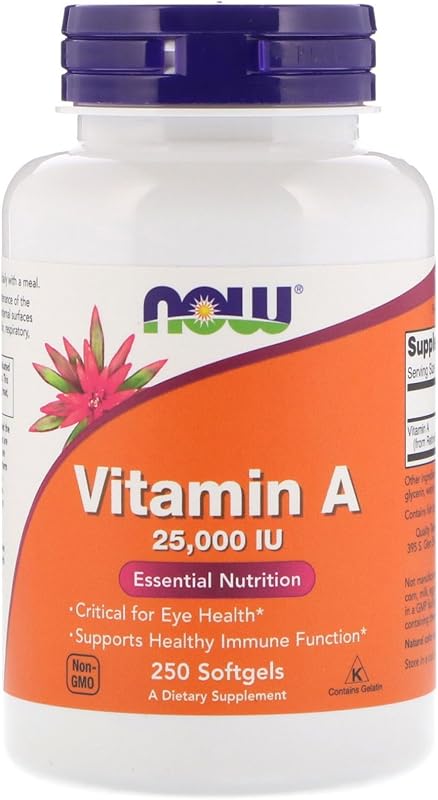 Now Foods Vitamina A, 25000 UI de aceite de hígado de pescado, 250 cápsulas blandas (paquete de 2)