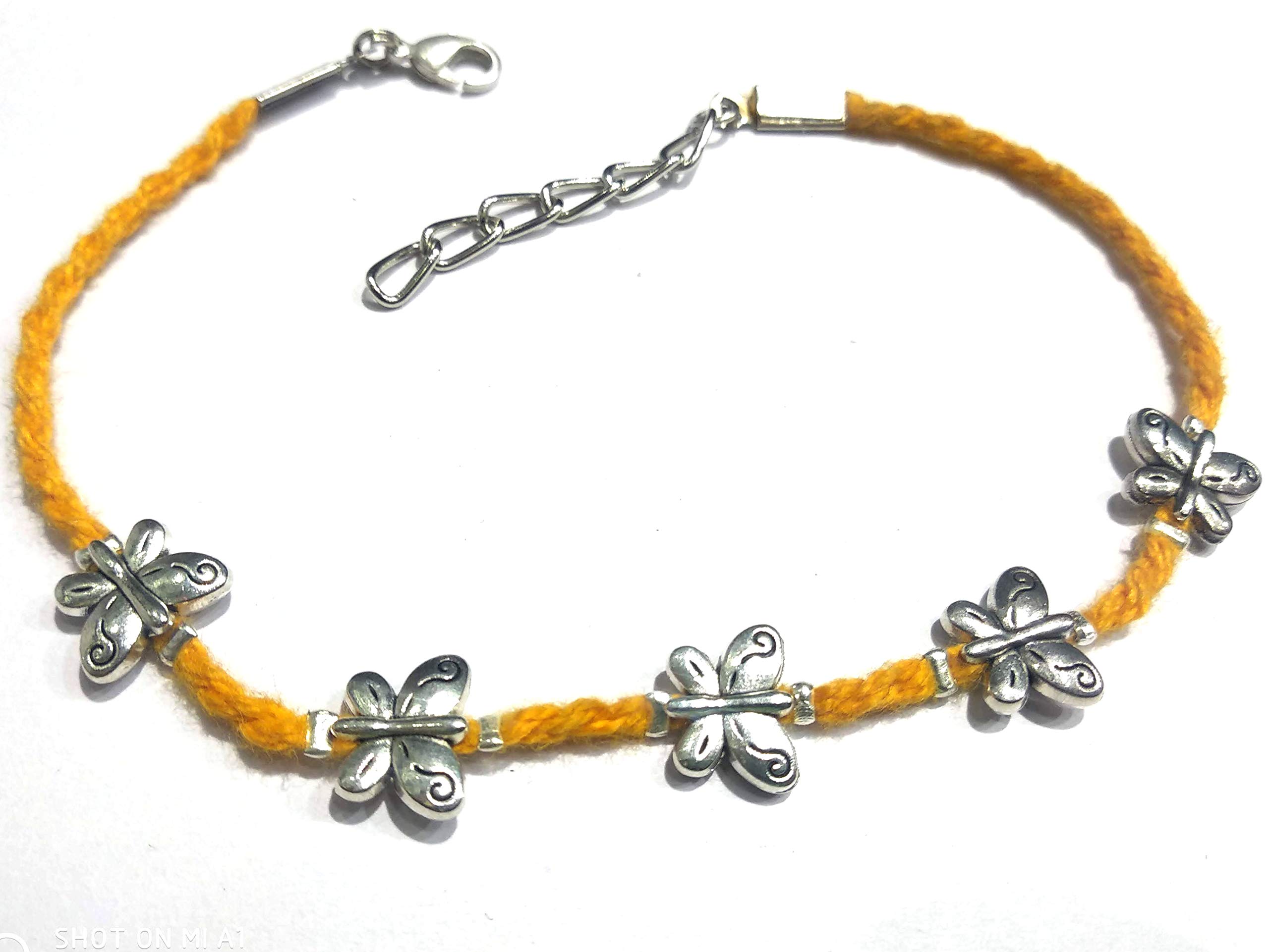 Gurjai Orange Thread Lac Silver Anklet with Carving Oxidized Butterfly Beads for Women (B07M72TMLL) Amazon Price History, Amazon Price Tracker