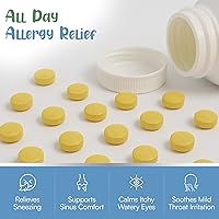 Vista 3 de Suplemento antihistamínico natural, alivio sinusal y de alergias para polen, caspa de mascotas, polvo, moho y olores, 60 tabletas masticables