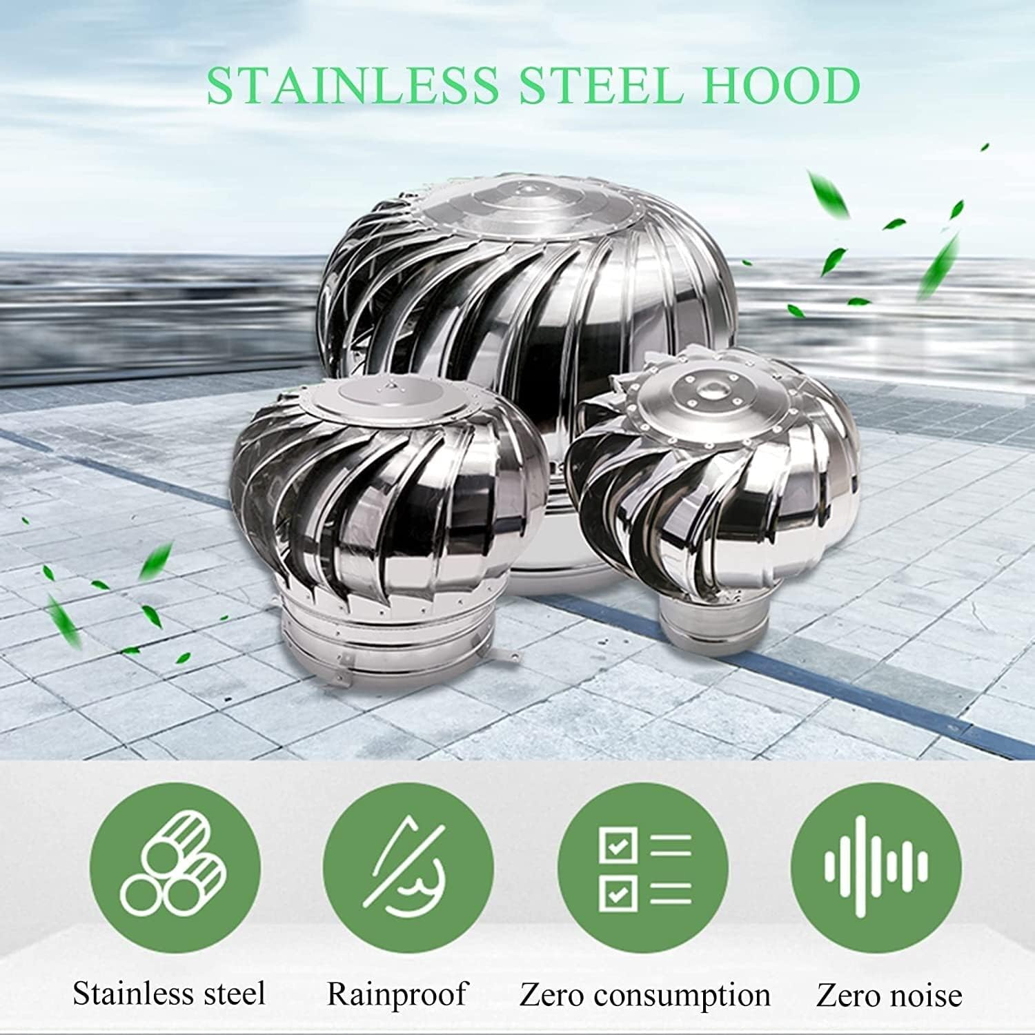 GBEN Turbine Ventilator Stainless Steel Rotating Chimney, Anti Downdraught Chimney CowlTop All Purpose Chimney Cowl Roof Vents,for Houses Factory Attic Farm,200mm 22.10.10 (Size : 500mm) : Tools & Home Improvement