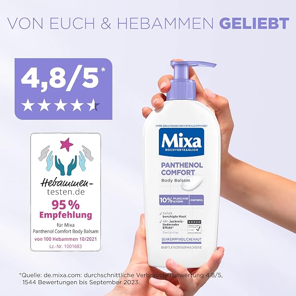 Mixa Panthenol Body Lotion XXL, juckreizlindernder und beruhigender Balsam, mit Panthenol und pflanzlichem Glycerin, für empfindliche, sensible Haut, mildert Juckreiz Mixa Panthenol Comfort, 400 ml - 5