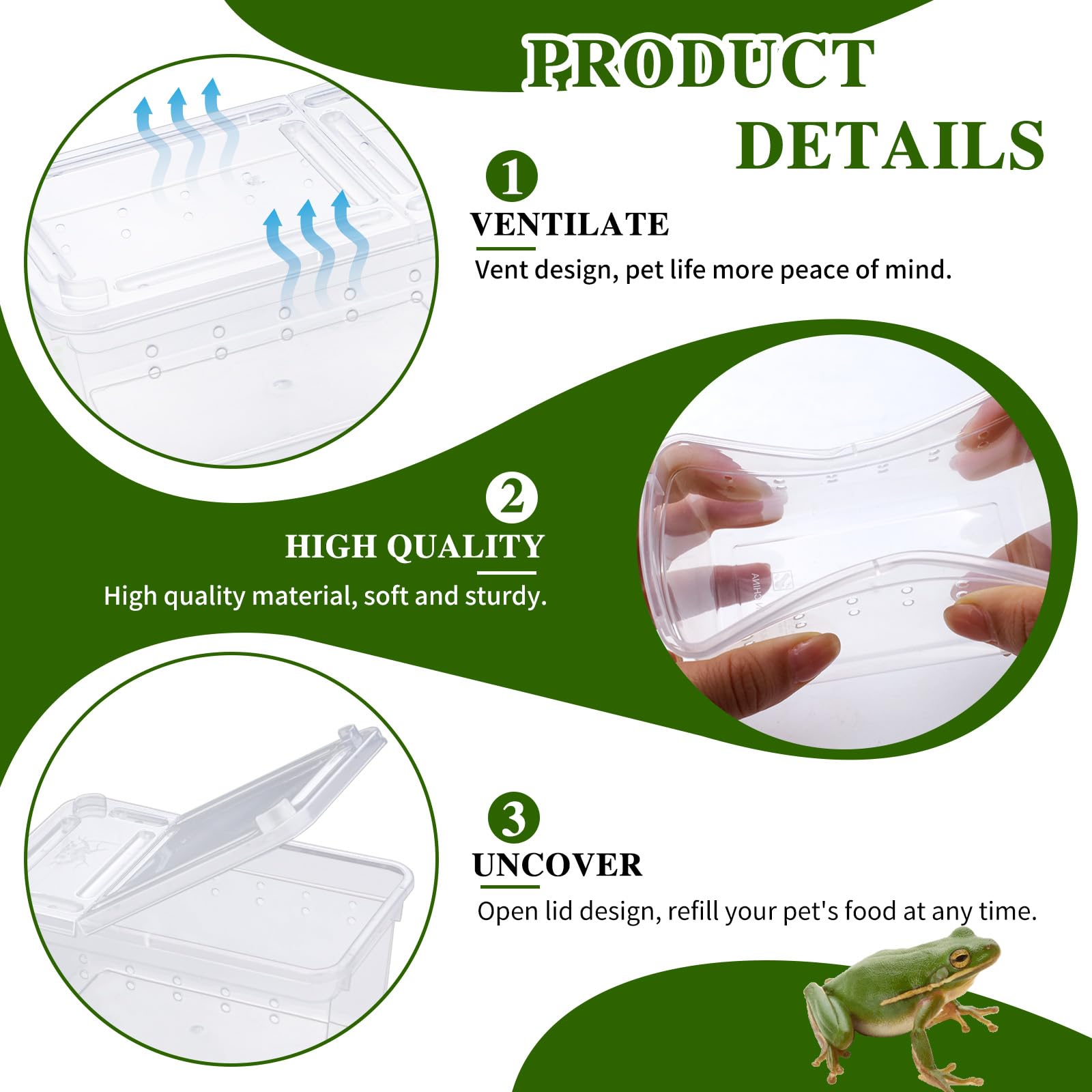 Boîte à nourriture pour reptiles, transparente, habitat animalier, cage, araignée, terrarium, boîte à couver en plastique pour reptiles, tortue, araignée, grenouille, scorpion, serpent (11 x 7 x 5,5
