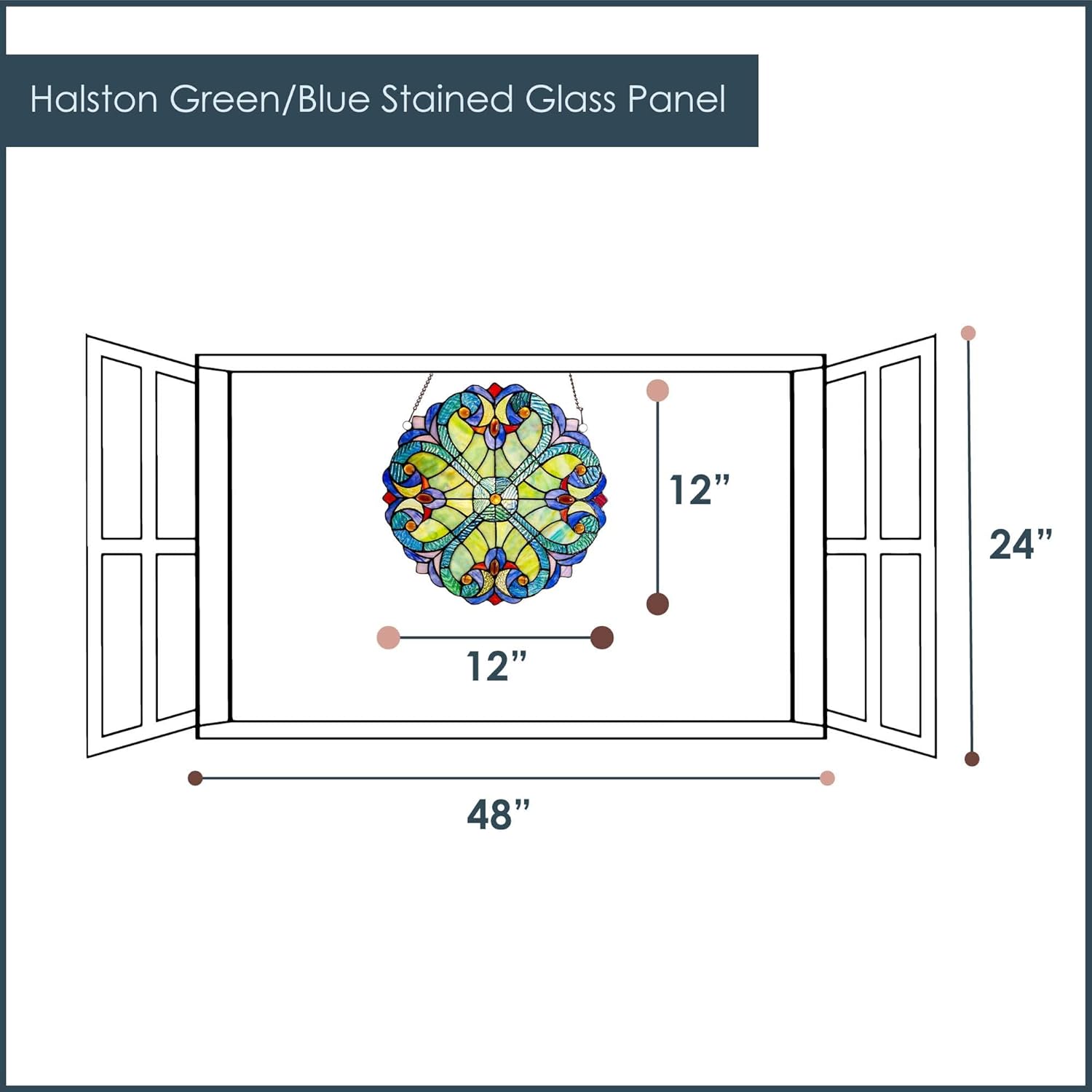 RIVER OF GOODS 12" H Mini Halston Heart Stained Glass Window Panel - Hanging Suncatcher with Stained Glass Panels for Window - Green/Blue