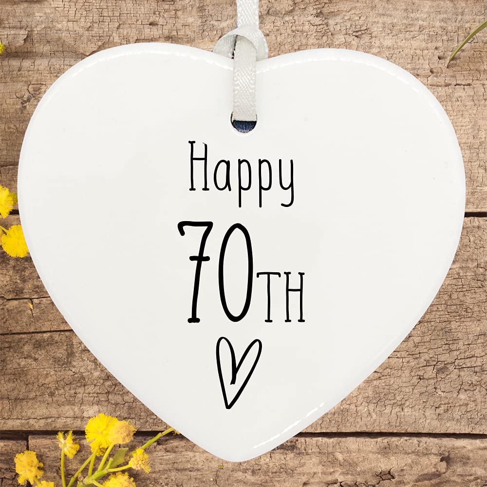 Ukgiftstoreonline White 70Th Birthday Ornament, 70Th Keepsake, 70Th Ceramic Heart Gift