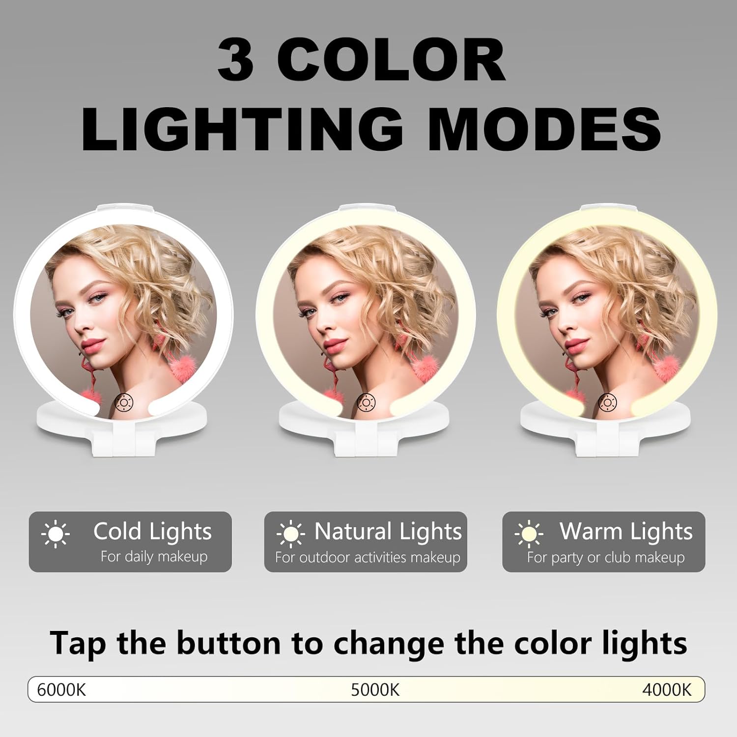 96 LEDs' Folding Rechargeable and 10x Magnification Makeup Mirror with Lights,6.3 Inch Double Sided Portable Travel Mirror with Case for Myopia and Makeup Fanatics Travel Essentials