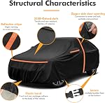 Waterproof All-Weather Car Cover with Driver Door Zipper, 420D-PU Outdoor Full Vehicle Cover for SUV, UV Sun Rain Snow Protection, Size M, Fits 180-186 in Vehicles