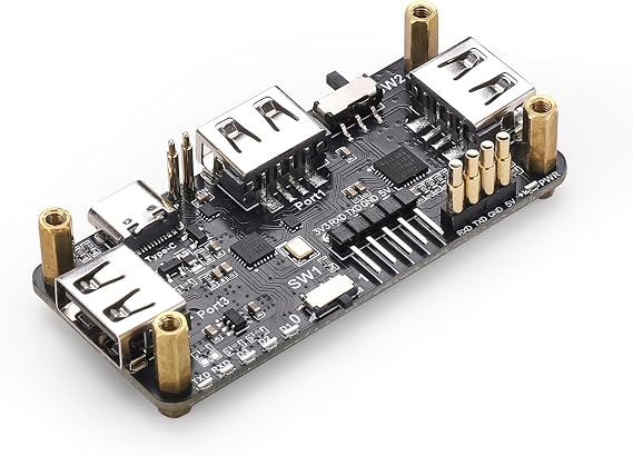Pi USB HUB for Rasp-berry Pi Zero, 3-Port USB 2.0 Expansion Board with USB to TTL, Type-C Dual Mode, Plug & Play GPIO Connection, Status Indicators for IoT and Fits Arduino Projects