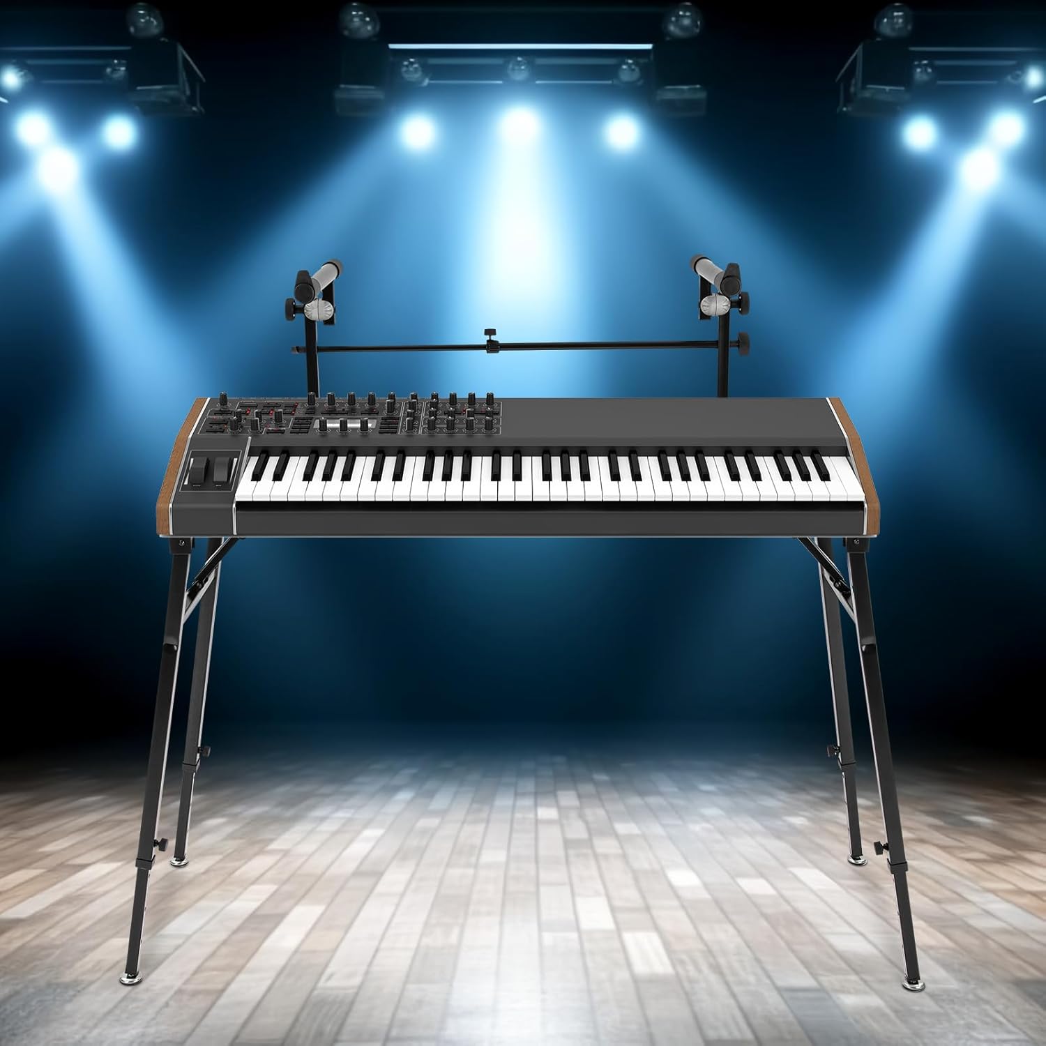 2 Tier Keyboard Piano Stand Portable DJ Controller Stand Adjustable Music Studio Desk Metal Synth Stand, DJ Keyboard Table for Synths Electric Pianos Digital Keyboards