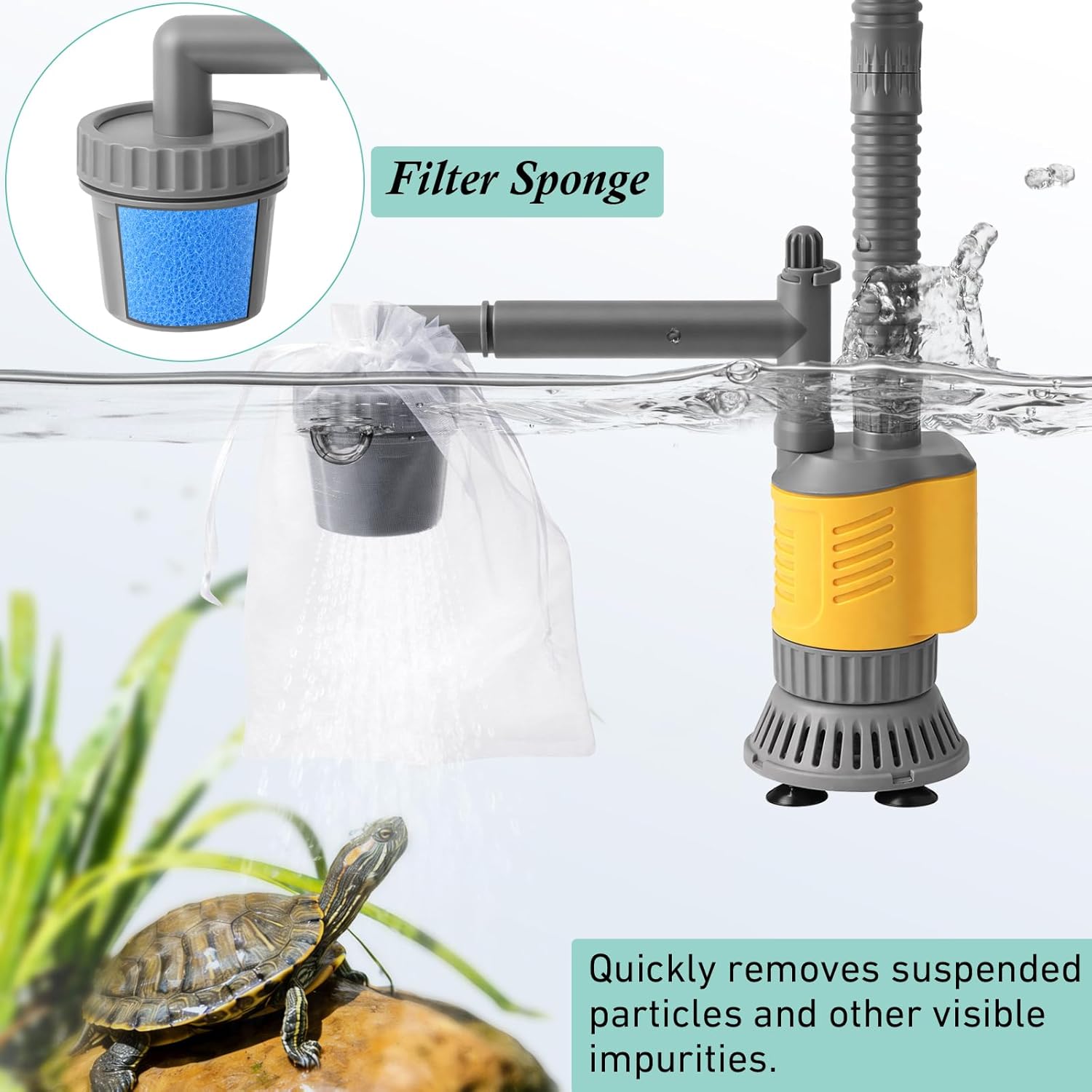 Dirvin Aquarium Vacuum Gravel Cleaner, 8 in 1 Removable 20W Fish Tank Cleaner Gravel Vacuum for Aquarium, Strong Suction for Change Water Wash Sand Clean Algae Water Circulation