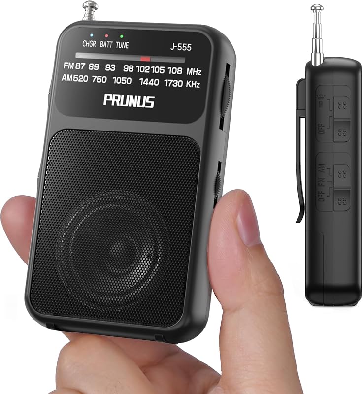 PRUNUS J-555 Pocket Radio AM FM USB-C Charging& Battery Operated, Back Clip