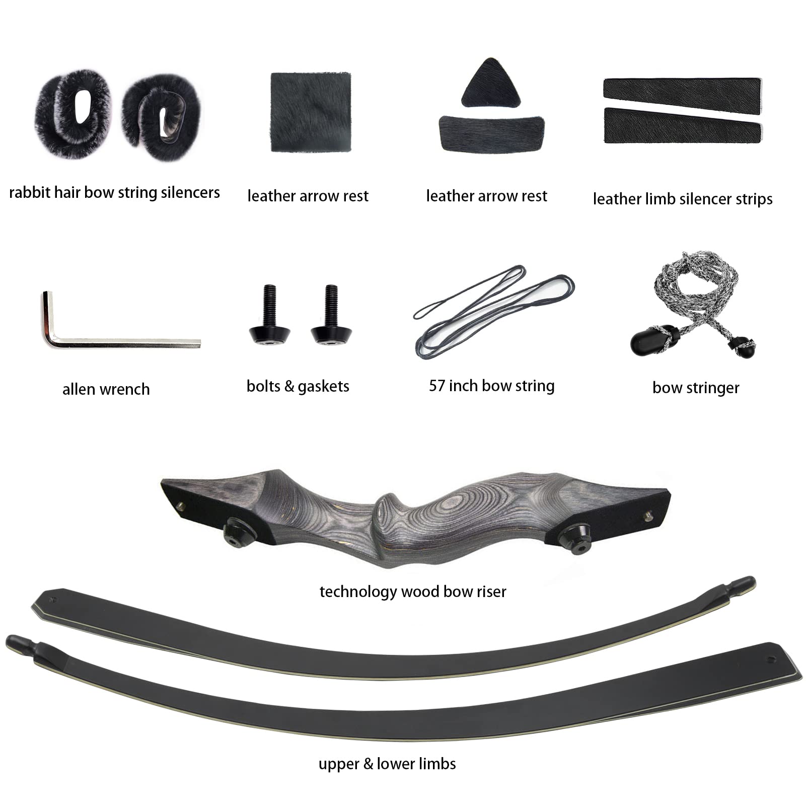 Obert 60 Zoll Bogenschießen Takedown Langbogen 25-60lbs Rechte Hand Jagdbogen Sportbogen Traditionell Holzbogen für Erwachsene (35lbs)
