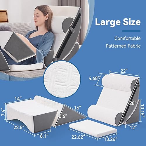 Miniatura 3 de Juego de almohadas de cuña para después de la cirugía, 7 almohadas de cuña de cama para dormir, almohada ortopédica de espuma viscoelástica para