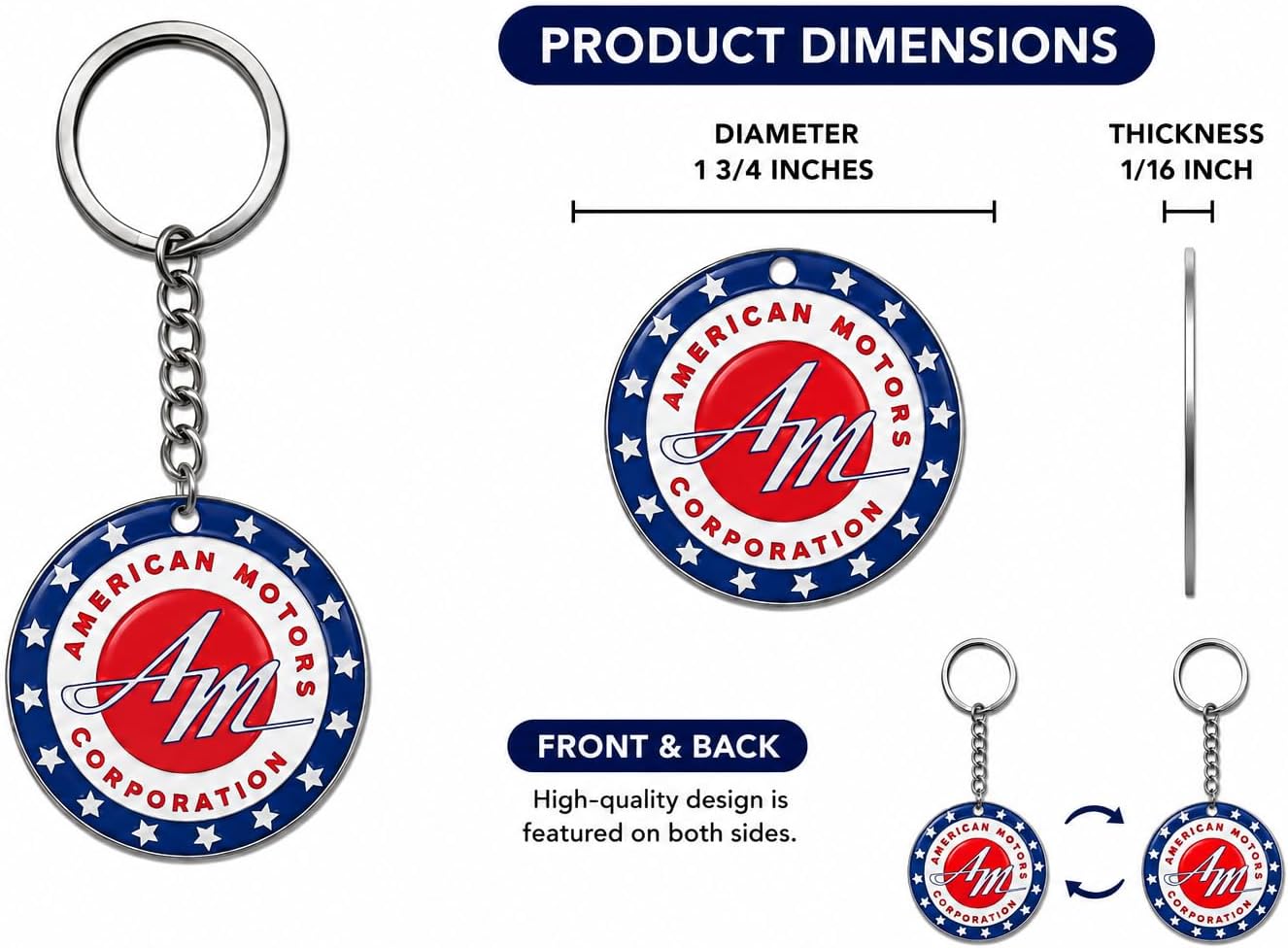 Chrysler AMC American Motors Round Metal Keychain | Classic AM Monogram | Officially Licensed | Detroit Shirt Company image 2