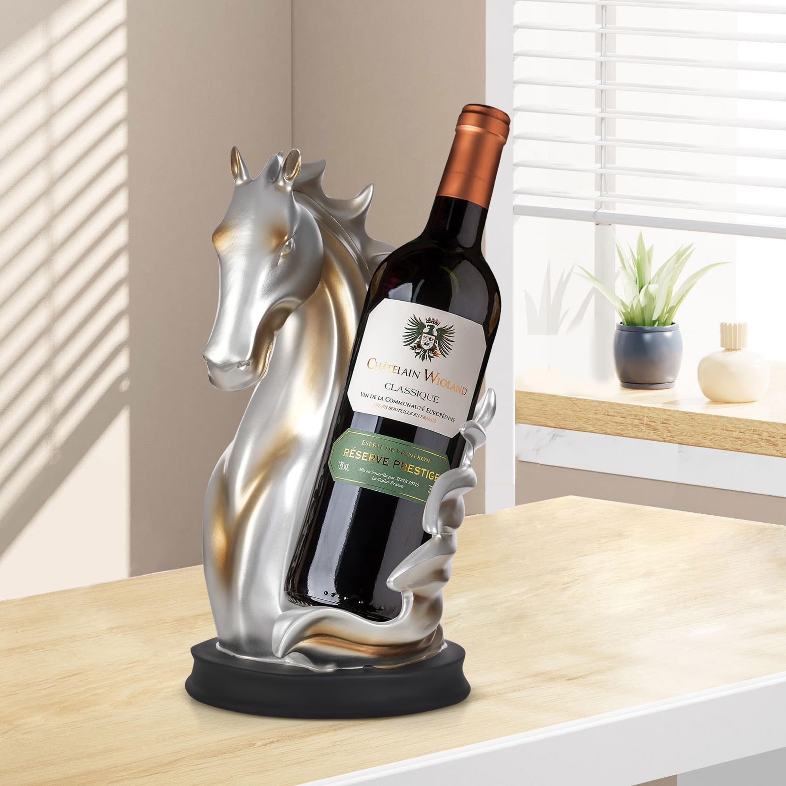 Porte-bouteille de vin - Statue de cheval - Étagère à vin en résine - Étagère de stockage de vin - Sculpture de cheval - Support d'affichage multifonction pour chambre à coucher, salon, cuisine,