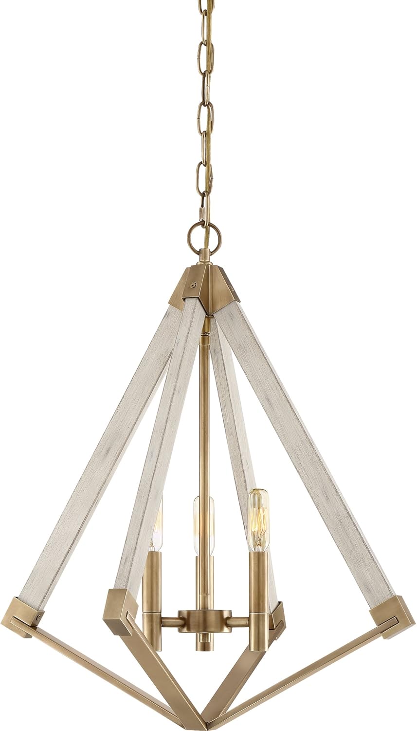 Quoizel Viewpoint Geometric Pendant Light, 19.25 Inch 3-Light Weathered Brass Chandelier, Max Hanging Height 125", Ceiling Light for Kitchen Island, Dining, Hallway, Bedroom, Foyer or Bar
