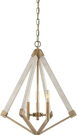 Quoizel Viewpoint Geometric Pendant Light, 19.25 Inch 3-Light Weathered Brass Chandelier, Max Hanging Height 125", Ceiling Light for Kitchen Island, Dining, Hallway, Bedroom, Foyer or Bar