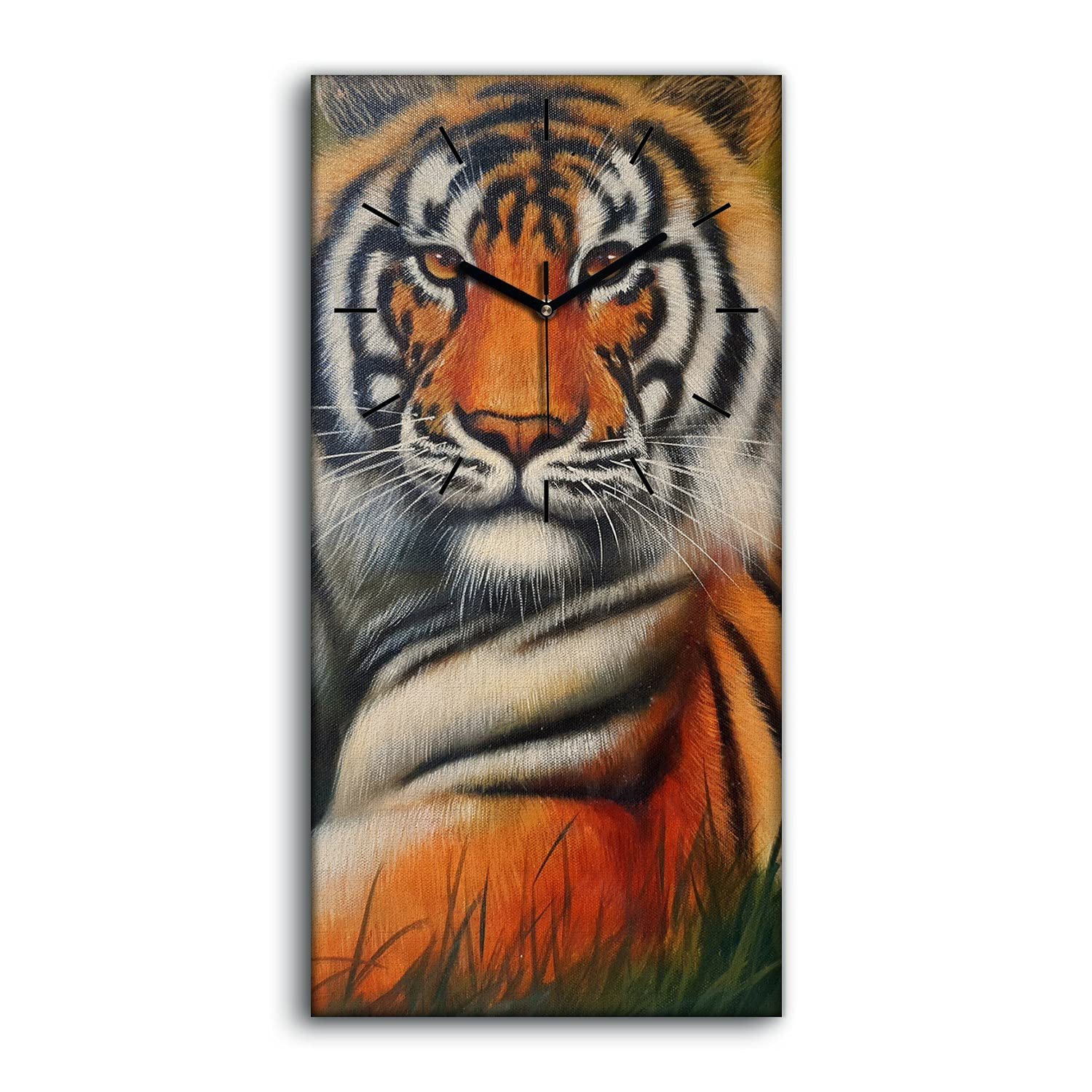 Horloge sur Toile Peinture de Tigre du Bengale 30x60cm Art Moderne Salon