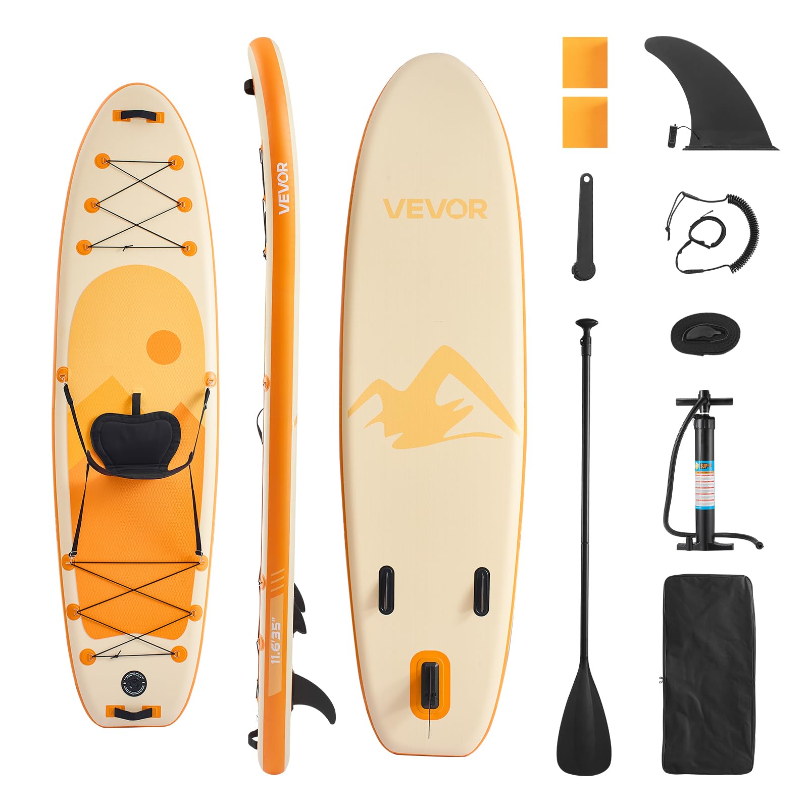 VEVOR Paddle gonflable avec siège, 323 x 83,8 x 15,2 cm, planche à pagaie debout sup ultra-légère avec accessoires de pompe, pagaie, aileron, sac à dos, laisse de cheville, sangle, pour jeunes adultes