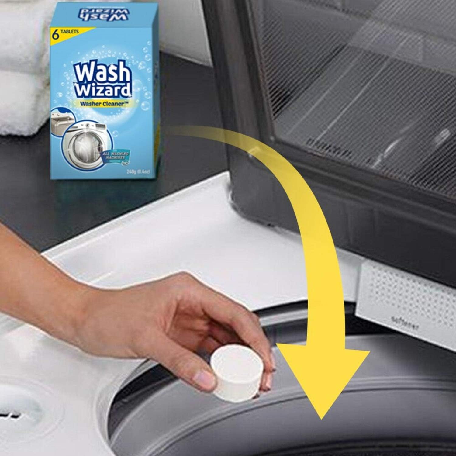 WASH WIZARD - Washing Machine Cleaner - White 6 Tablets, Cleans Front Load and Top Load Washers Including HE, Safe For all Washer Components and Septic Tanks