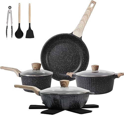 Juego de ollas y sartenes antiadherentes, 13 piezas, juegos de utensilios de cocina, utensilios de cocina de inducción de piedra de granito