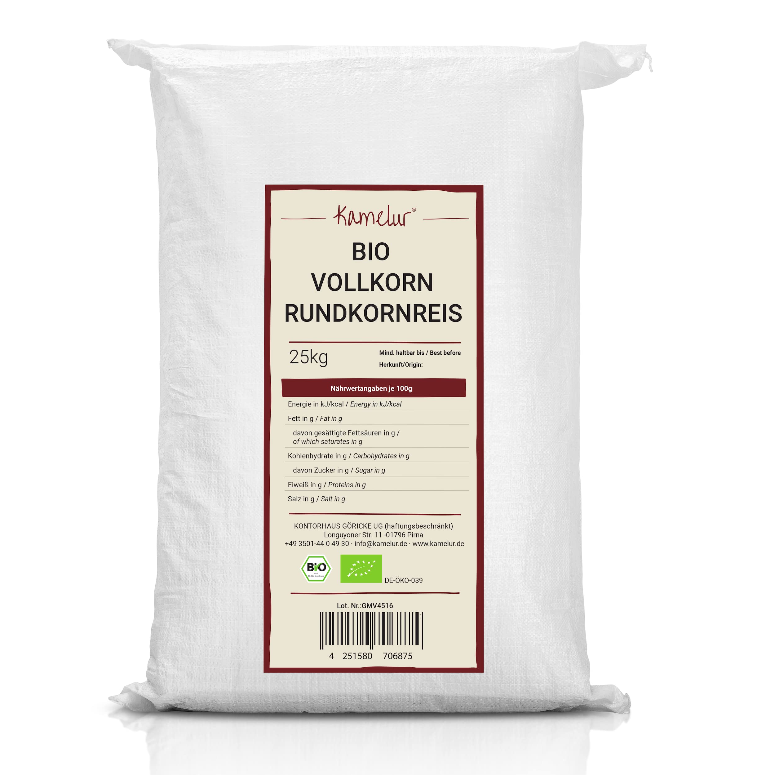 25kg BIO Rundkornreis Vollkorn – Reis Vollkornreis BIO ohne Zusätze – BIO Naturreis in der Großpackung