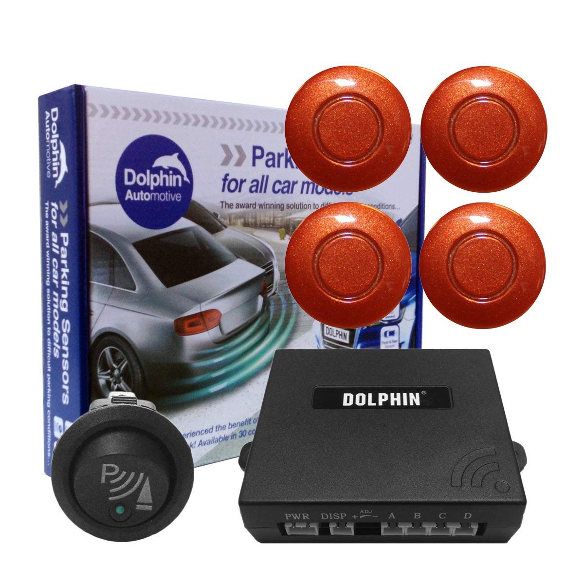 Dolphin Car Van Front Parking Sensors With Longer 6m Leads and Parking Switch in 32 Coloured Options UK (Electric Blue) — view 10