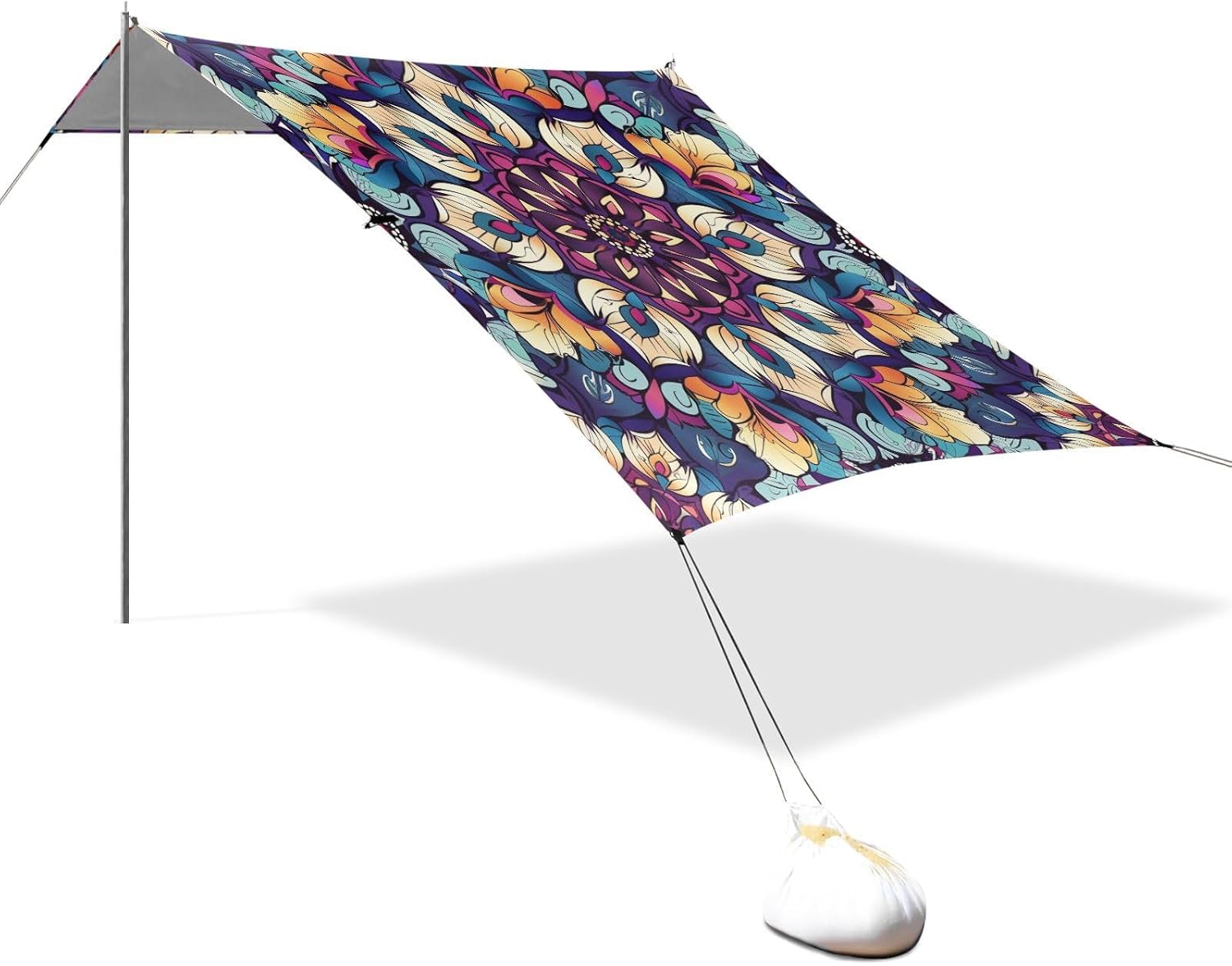ALAZA Mandala Floral Beach Tent Sun Shelter UPF50+ Protection Beach Shade Canopy w/ 4 Sandbags for Outdoor Camping, Fishing, Backyard Fun, Picnic, 10x9 ft
