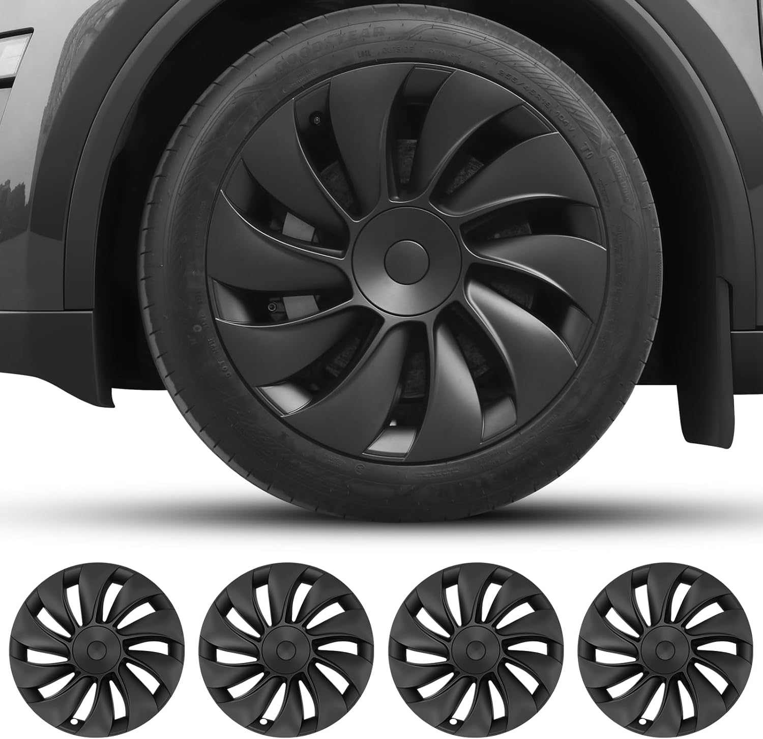 Matte Black 19 Inch Hubcaps for 2026 Tesla Model Y Juniper, Full Coverage Wheel Covers, Snap-On Rim Protectors, Durable ABS Replacement for Tesla 19” Stock Wheels, Anti-Scratch & Secure Fit