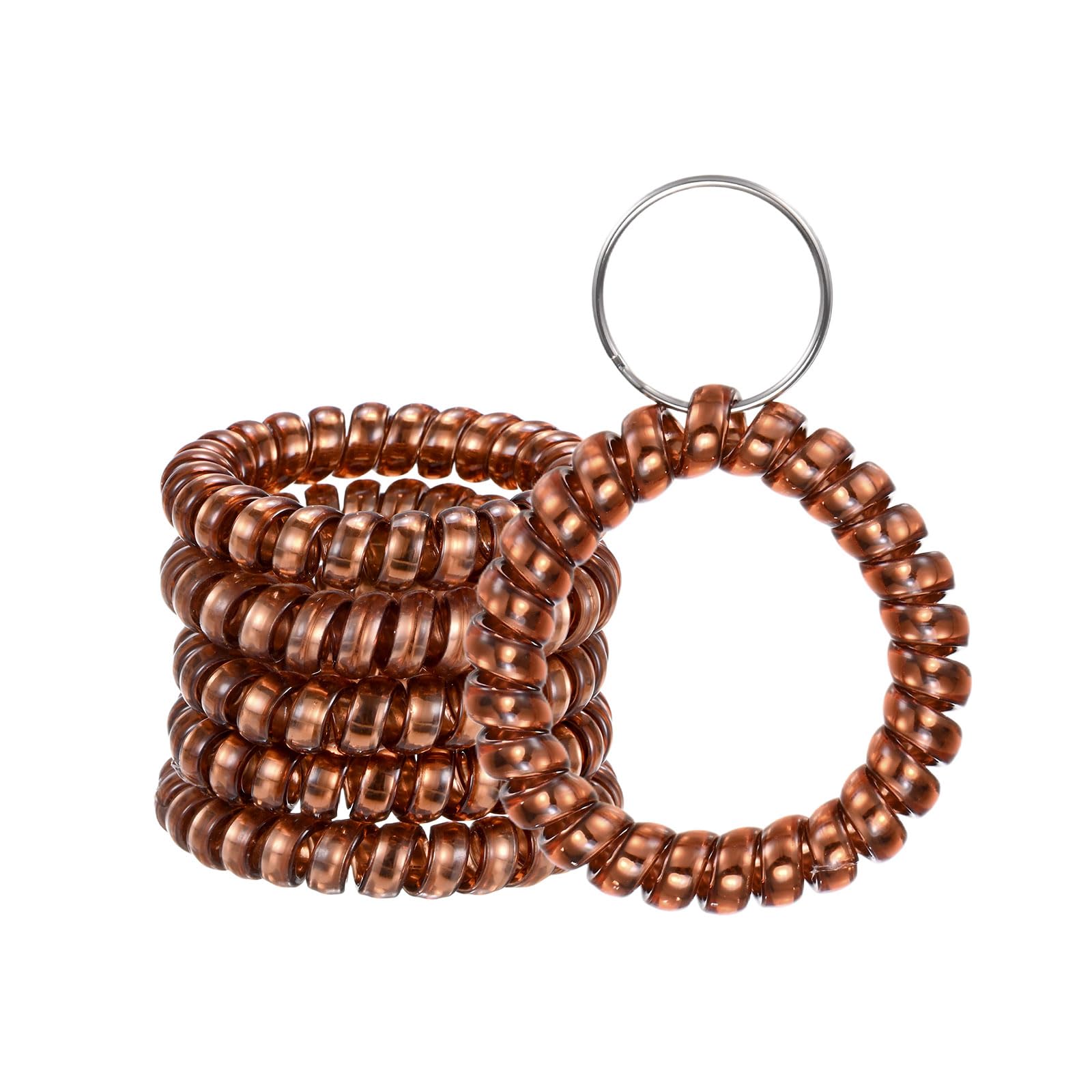 M METERXITY 6-Pack Wrist Coil Keychain Wristlet, 2 Inch Plastic Spiral Spring Flexible Stretchable Wristband with Steel Key Ring for Outdoor Sports/Pool/Gym, Key Bracelet Holder [Copper]