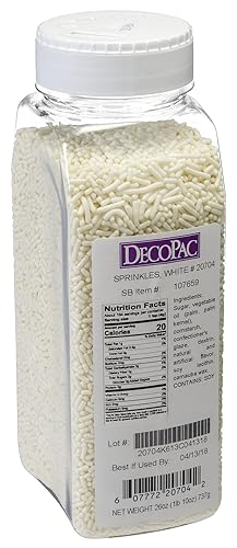 DecoPac White Sprinkles  Paquete extra grande de 26 onzas  Mezcla de espolvorear para pasteles, gránulos elegantes para decoración de pasteles,