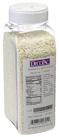 DecoPac White Sprinkles | Extra Large 26oz Pack | Cake Sprinkle Mix, Fancy Sprinkles For Cake Decorating, Handheld Container, Candy Sprinkles, Cake Sprinkles - White
