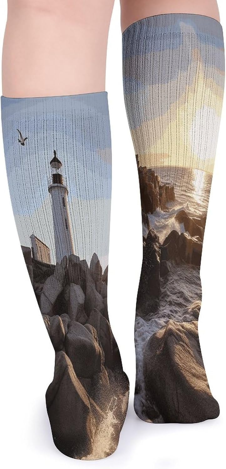 Lighthouse Rocks Seaside Knee High Socks Cozy Knee High Socks Soft Mid-Length Sock for All Seasons Daily Wear Adult