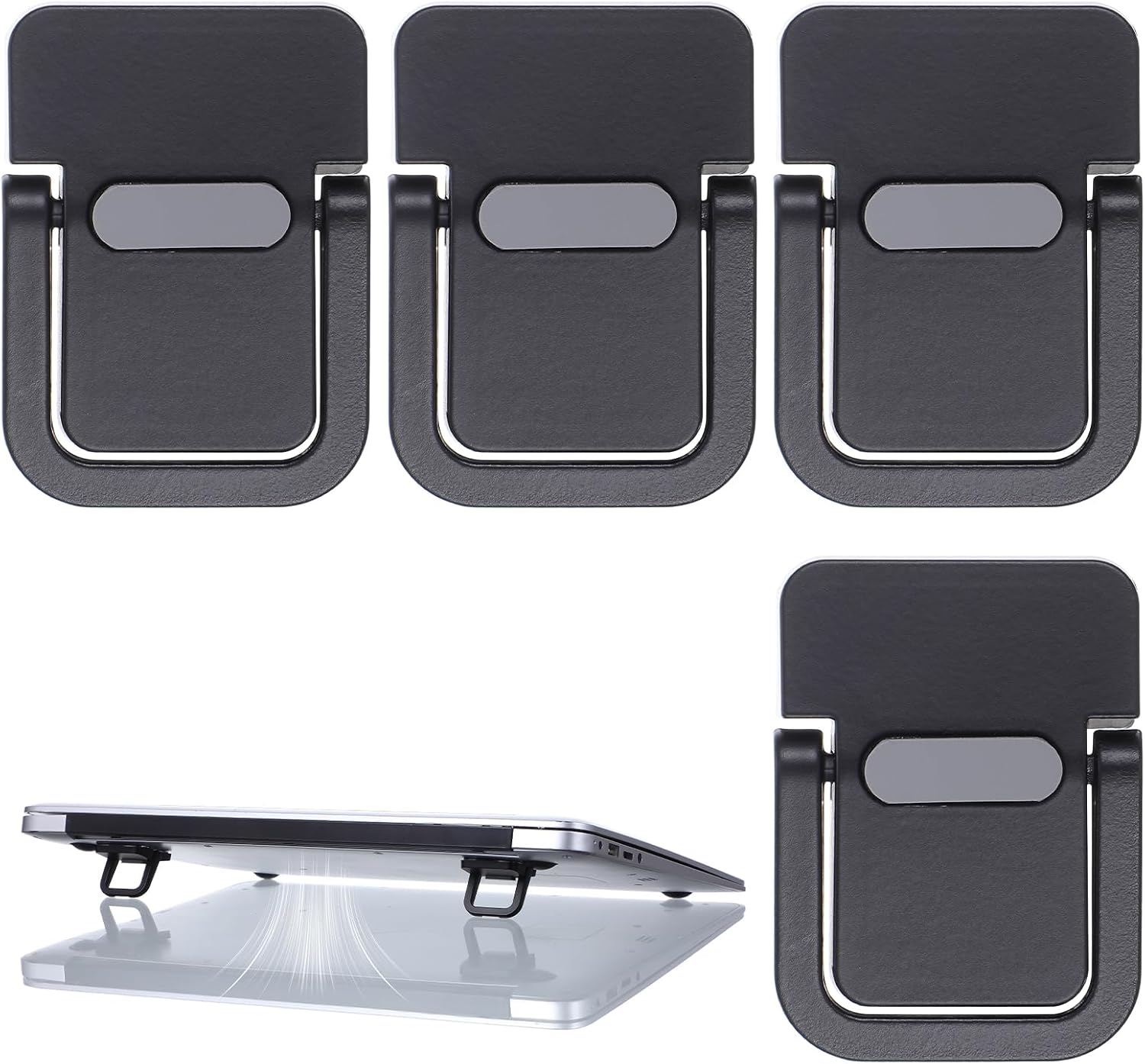 cobee 4PCS Portable Keyboard Riser, Invisible Mini Computer Foldable Feet, Self Adhesive Laptop Stand with Anti Slip Silicone for Desk Computer Keyboard Mini Foldable Stand Laptop Holder (Black)