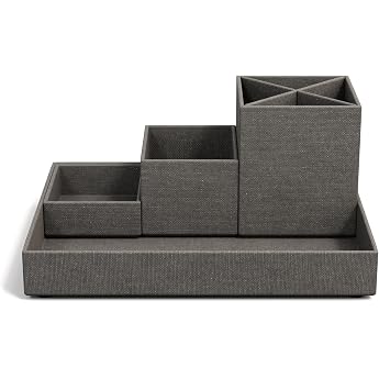 Bigso Box of Sweden Schreibtisch Organizer f r Stifte B roklammern Haftnotizen usw.   Sortierkasten mit 4 F chern   Ordnungssystem aus Faserplatte und Papier in Leinenoptik   grau
