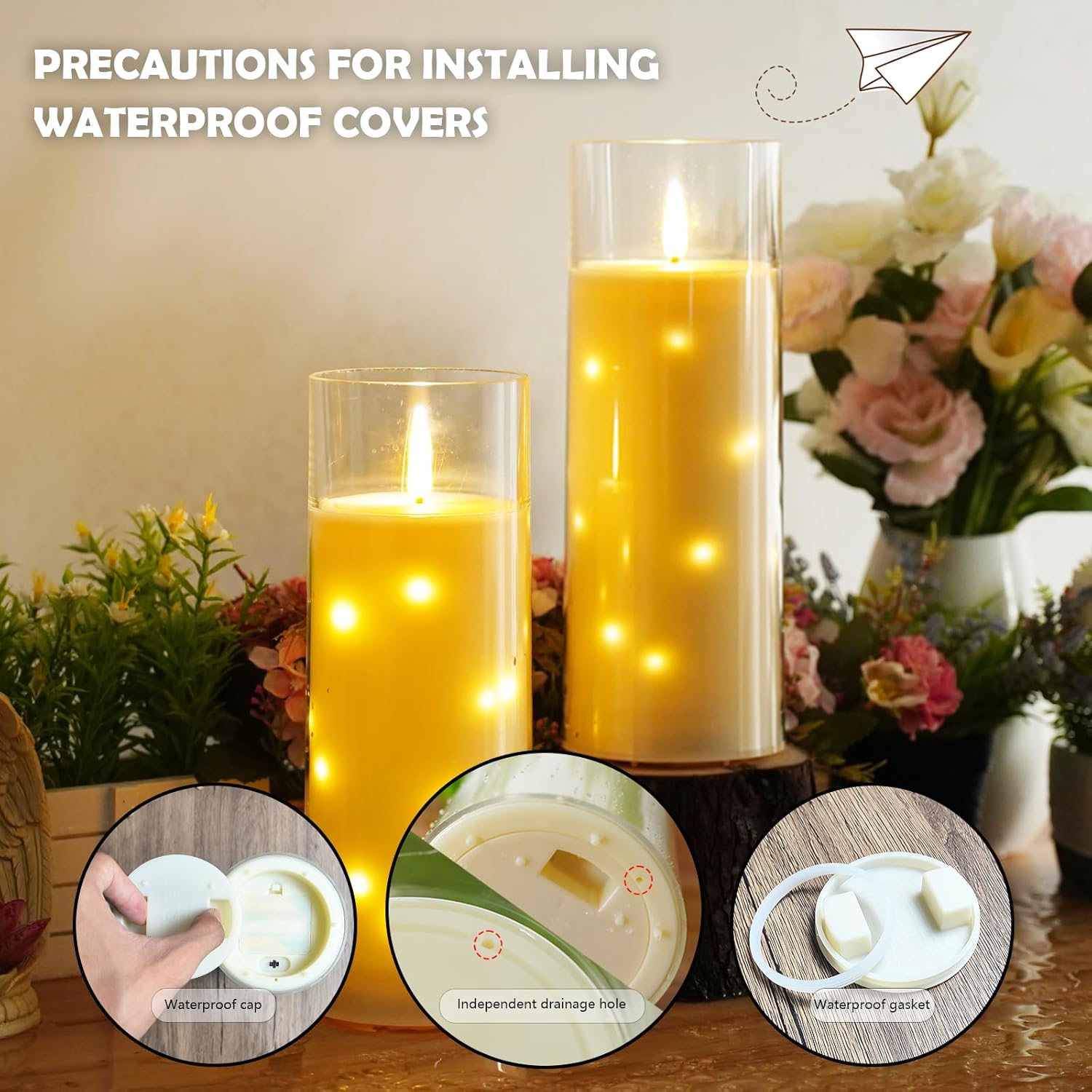 Waterproof Outdoor Candles with Timer & Remote - Battery Operated LED Candles, Realistic Flameless Plastic Pillar, Pack of 2 (4" D x 11" H, Ivory) for Patio, Garden Camping Rainy Weather - Image 3
