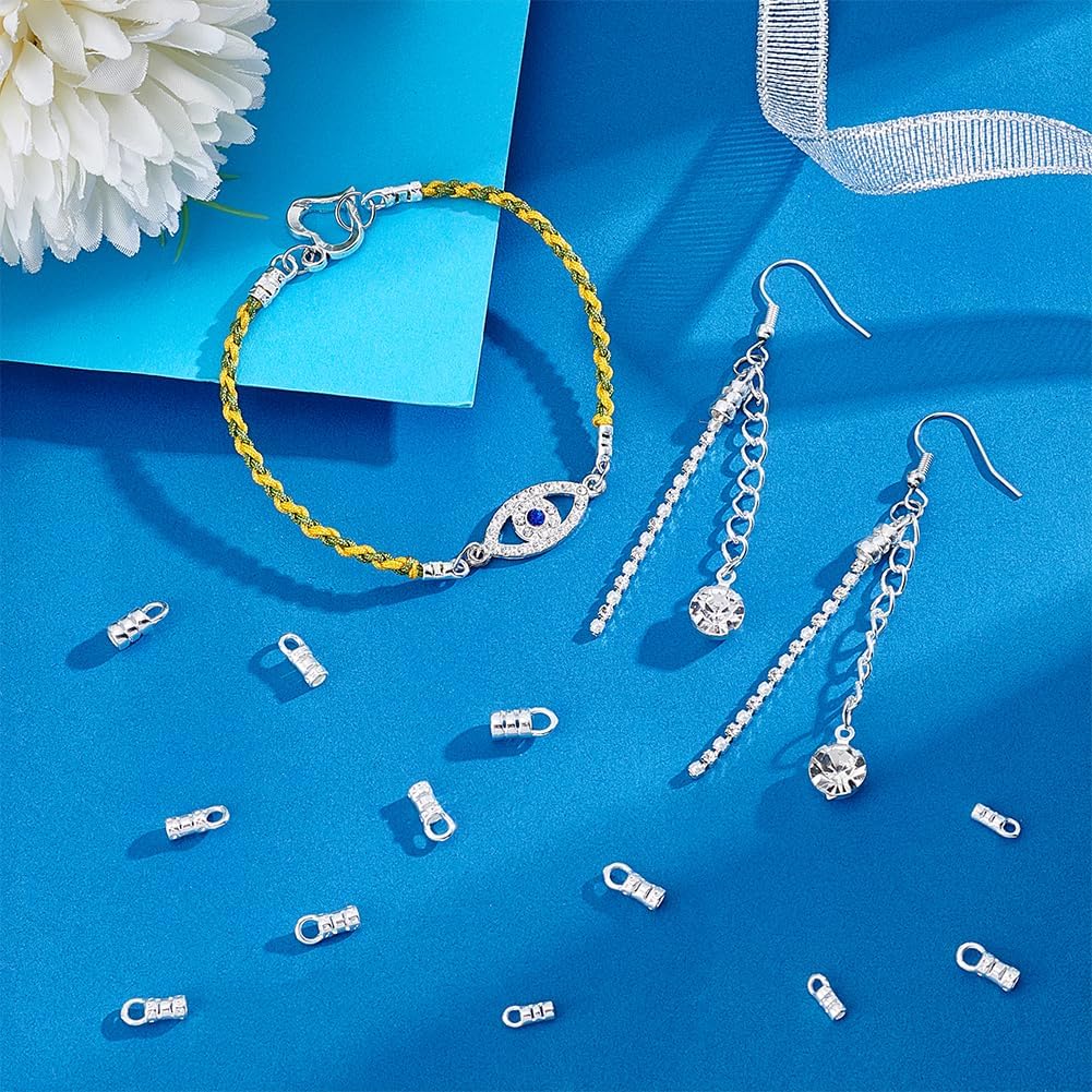 PH PandaHall 925 Sterling Silver Cord End Caps, 30pcs 3 Sizes Tassel Caps Leather Cord End Cap Jewelry End Cap Golden End Tip with Loop for Earrings Bracelets Necklaces Craft, for 1~2mm Cord - Image 2