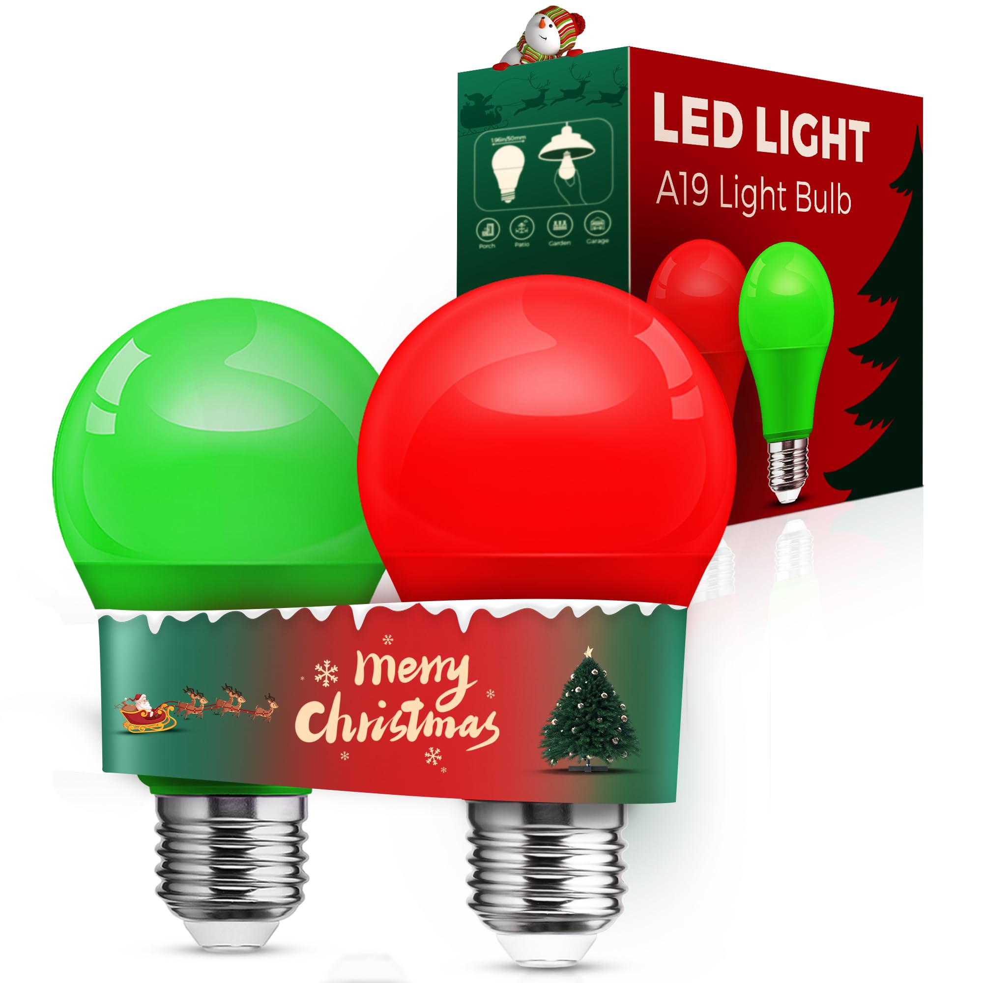 L LOHAS LED Red and Green Light Bulbs Outdoor, Christmas Light Bulbs 2 Pack