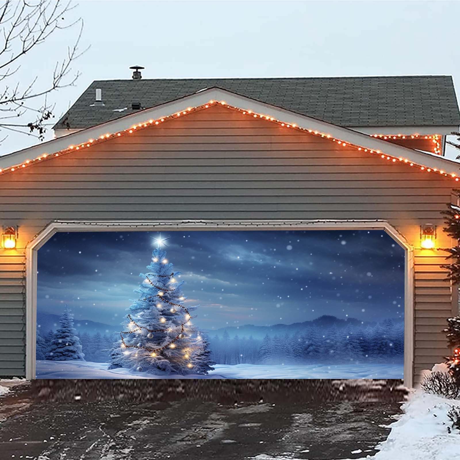 Banner de Navidad para puerta de garaje, decoración de puerta de garaje de Navidad, cubierta mural de 7 x 16 pies, letrero grande de feliz para fiestas de vacaciones