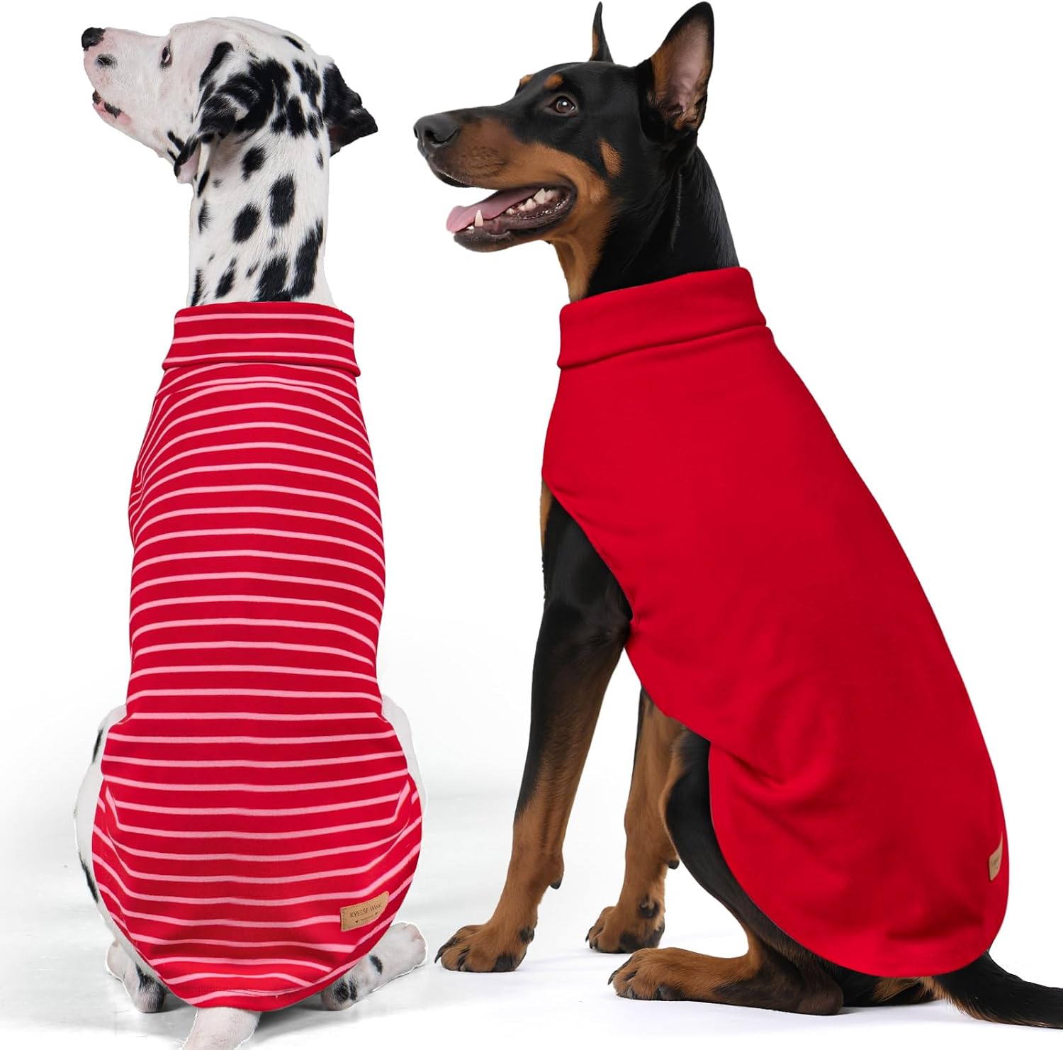 KYEESE 2Pack Dog Sweater Warm Dog Sweaters for Large Dogs Warm Lightweight Dogs Clothes Comfy Sleeveless Doggie Sweatshirt Soft Pets Fleece Sweater Turtleneck Pet Coat Red,3XL XXX-Large (55-75lbs) 9# Red+Red Stripe
