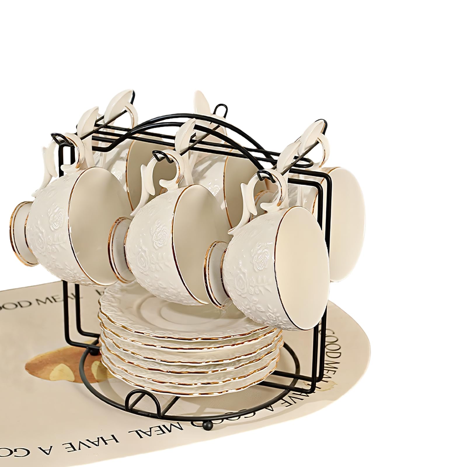 Service À Thé Vintage En Porcelaine 18 Pièces Avec Soucoupes Et Cuillères - Service À Thé Européen En Porcelaine Fine 200 Ml - Service À Café/Thé - Cadeaux Pour Femmes