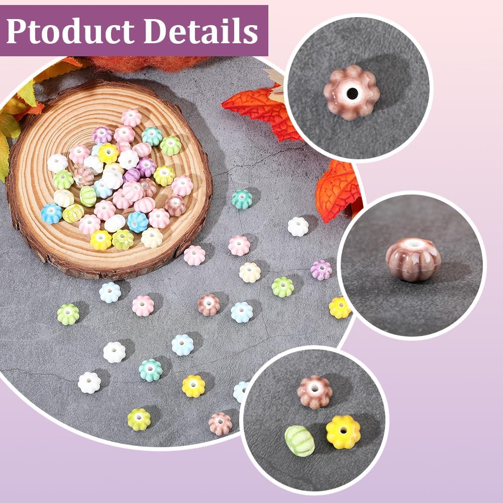1 Box 80PCS Ceramic Pumpkin Shaped Beads with Holes Mixed Color Handmade Assorted Glazed Porcelain Spacer Loose Bead Charm Bulk for Jewelry Making Necklaces Bracelets DIY Craft Supplies - Image 6