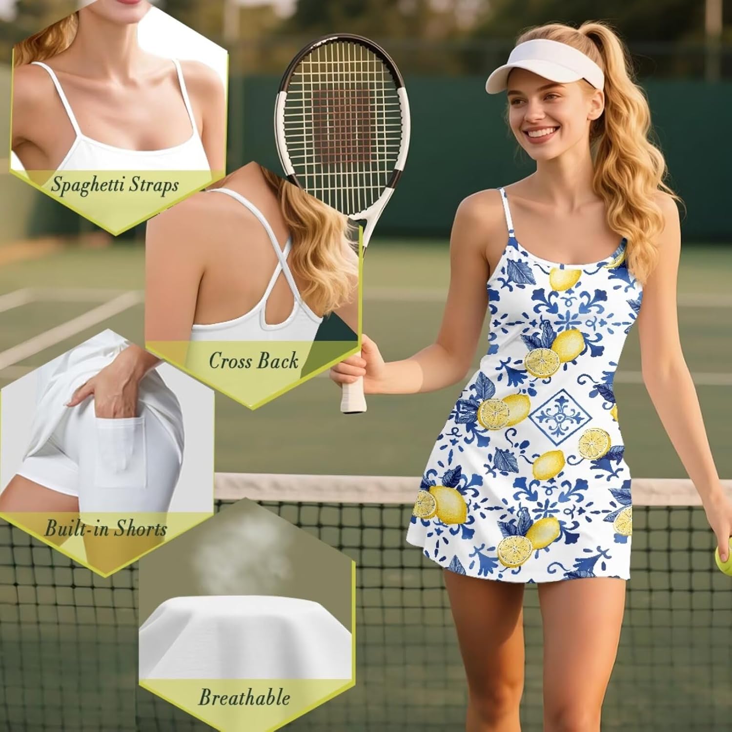 Yewattles Cute Golf Tennis Dress Strap Shoulder Workout Athletic Dresses for Women with Shorts