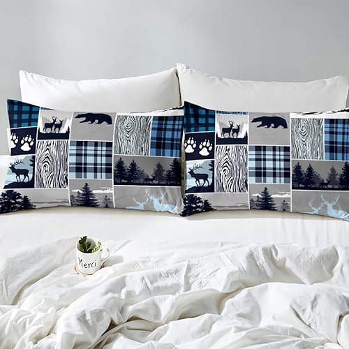 Miniatura 59 de Sábana bajera ajustable de oso de caza, juego de ropa de cama a cuadros de búfalo, sábanas de retazos de cabaña rústica para niños, niños, Multi