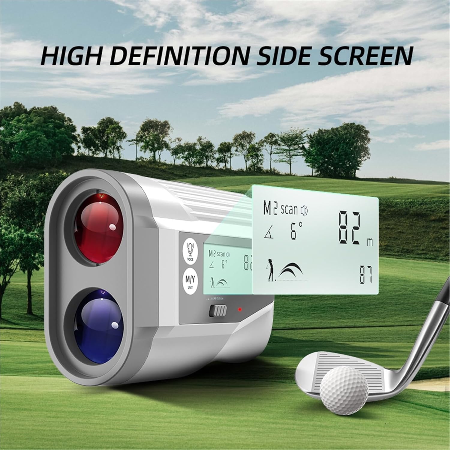1000Y Golf Rangefinder with Voice Broadcast Range Finder with Flagpole Lock Slope Compensation Screen Display for Golfer